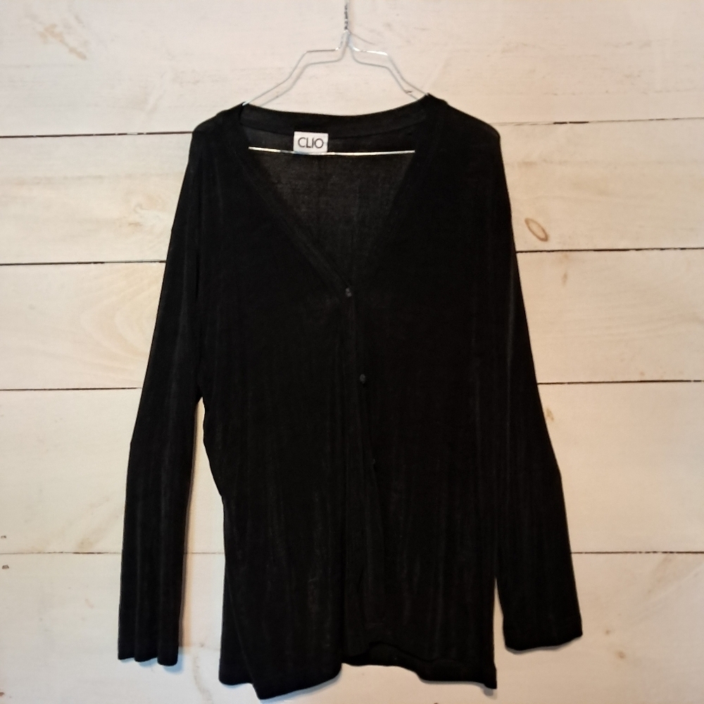 Vintage 90's CLIO Black Long Sleeve Button Down Blouse Size Medium Made In USA